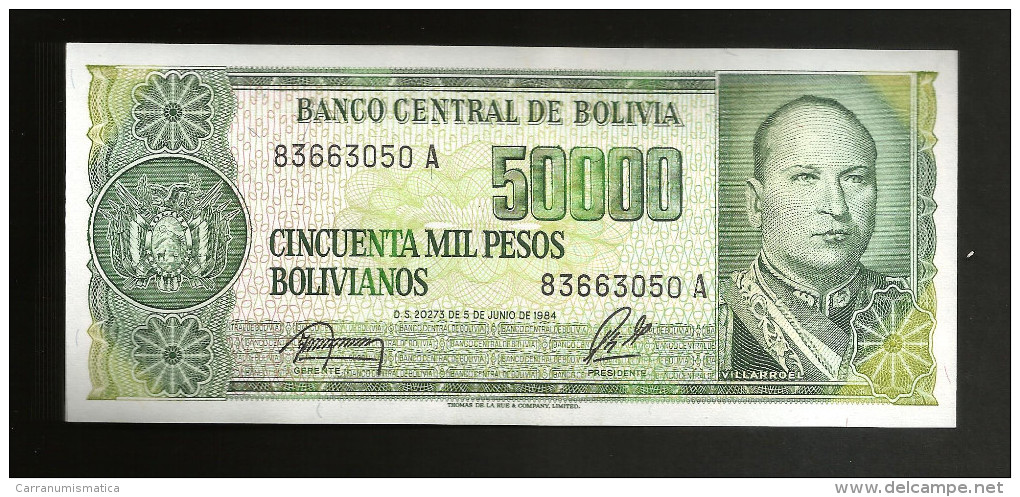 BOLIVIA - El BANCO CENTRAL De BOLIVIA - 50000 PESOS BOLIVIANOS / 5 CENTAVOS De BOLIVIANO (1984) With OVERPRINT - Bolivia