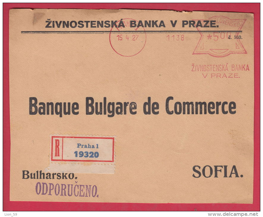 199828 / 1927 ZIVNOSTENSKA BANKA V PRAZE - BANQUE BULGARE DE COMMERCE SOFIA , Machine Stamps (ATM) Czechoslovakia - Omslagen