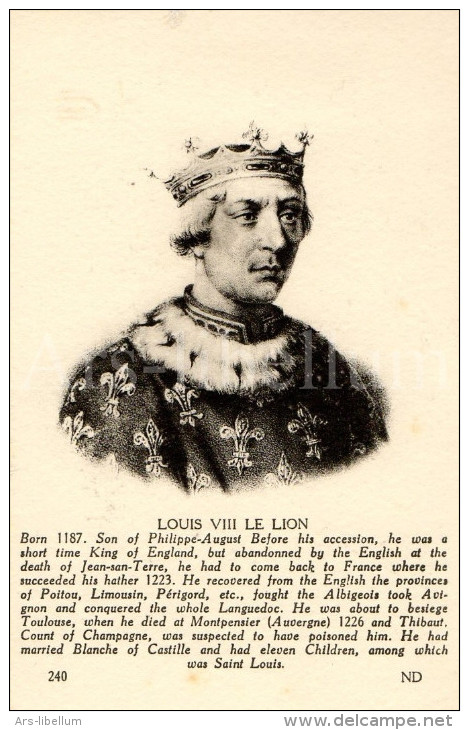 Postcard / CP / Postkaart / Ed. Lévy Et Neurdein Réunis / Paris / Louis VIII Le Lion (roi De France) - Personnages Historiques
