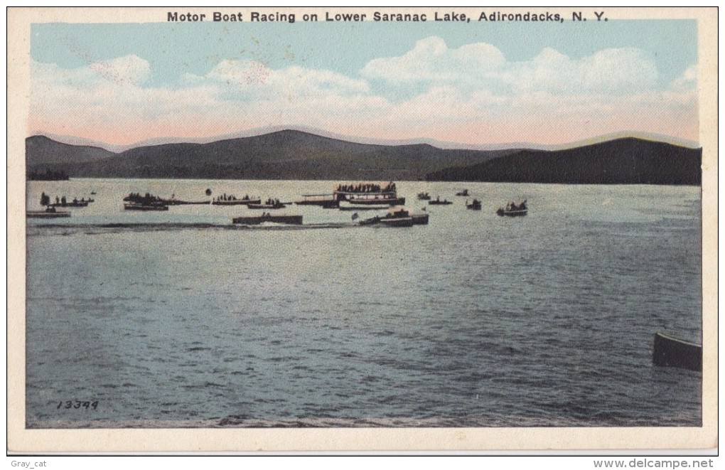 USA, Motor Boat Racing On Lower Saranac Lake, Adirondacks, NY, 1910s-20s, Unused Postcard [16438] - Adirondack