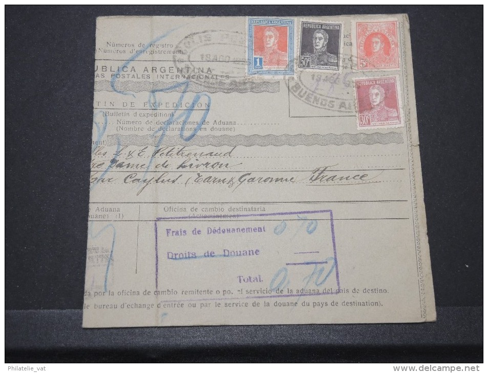 ARGENTINE - Bulletin D´expédition Pour La France Août 1933 - Pas Courant - A Voir - Lot N° P 16016 - Lettres & Documents