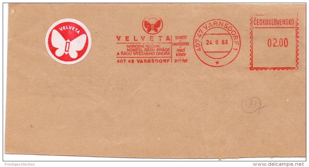 Czechoslovakia (1970) 407 47 Varnsdorf 1: VELVETA (logo) Factories And Plush Velvets; Nat. Corporation (letter (G160214) - Fabbriche E Imprese