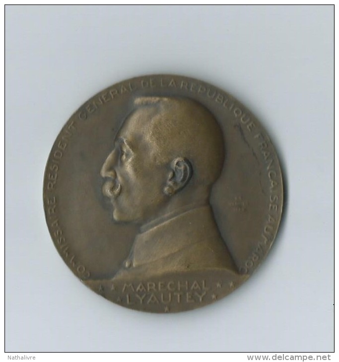 Médaille Bronze 1926 Graveur S.E. VERNIER Maréchal LYAUTEY La Renaissance Du Maroc 1912-1924.. - Other & Unclassified