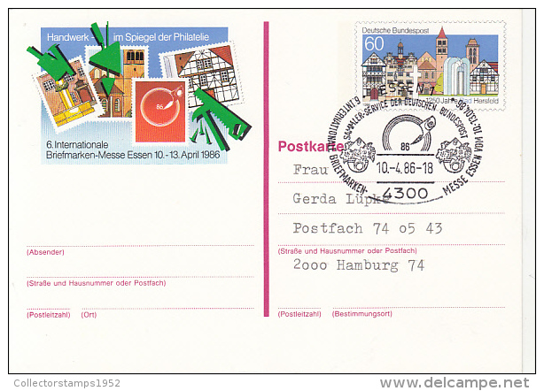 35967- BAD HERSFELD, ESSEN PHILATELIC EXHIBITION, POSTCARD STATIONERY, 1986, GERMANY - Illustrated Postcards - Used