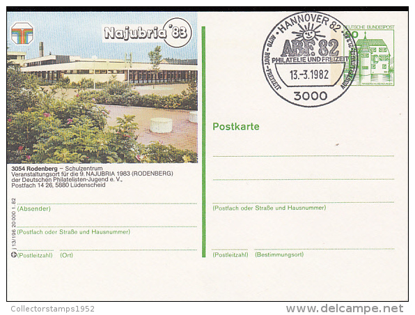 35968- INZLINGEN CASTLE, RODENBERG PHILATELIC EXHIBITION, POSTCARD STATIONERY, 1982, GERMANY - Illustrated Postcards - Used