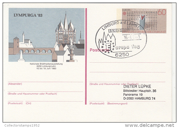 35969- PRINTING, LIMBURG PHILATELIC EXHIBITION, POSTCARD STATIONERY, 1983, GERMANY - Illustrated Postcards - Used