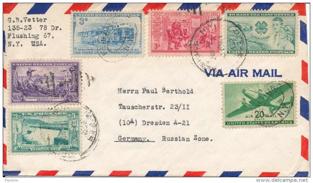 USA Air Mail Cover Sent To Germany (Russia Zone) 1952 - 2c. 1941-1960 Covers