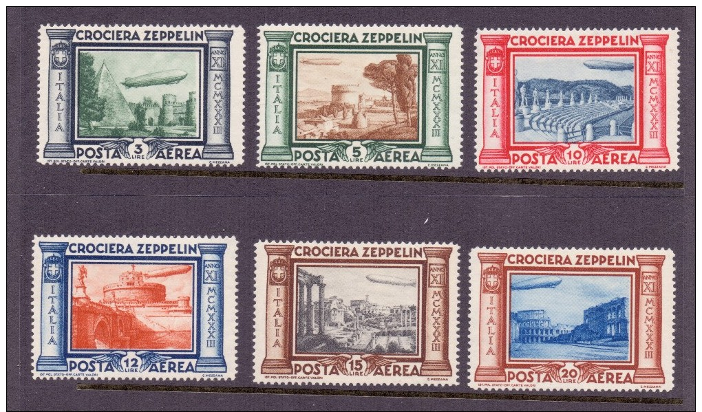 1933 Regno Sass.# 45/50 - 6 Val. Cpl. - Crociera Zeppelin *MLH      (A1100) - Posta Aerea