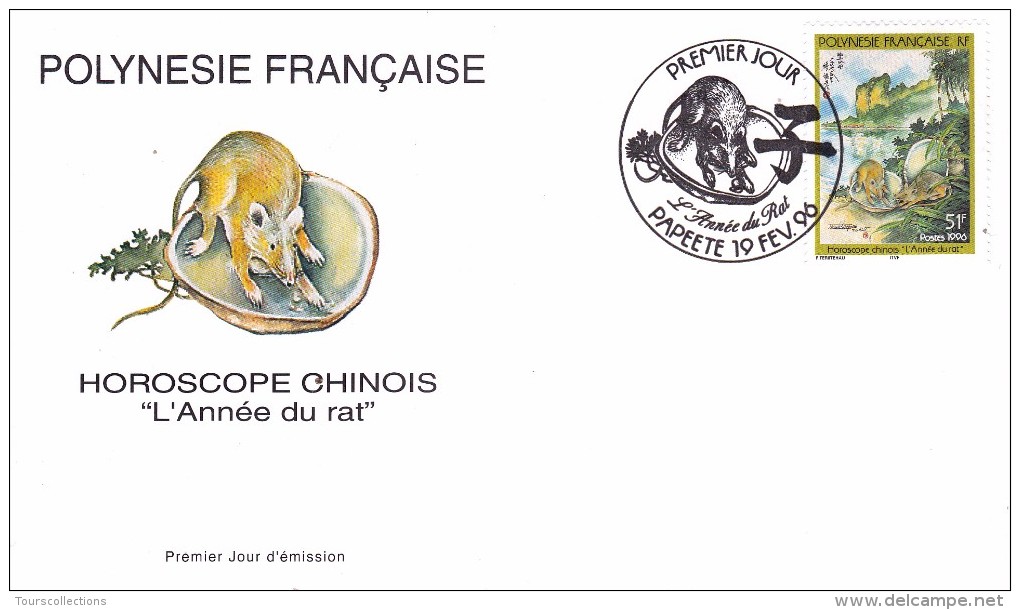 POLYNESIE FRANCAISE 1996 @ Enveloppe Premier Jour FDC Année Du RAT Horoscope Chinois - Tahiti Papeete - FDC