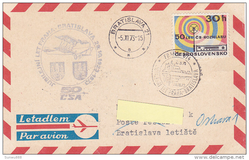 Brastislava -  Prague 1923-1973 CSA 50 - Poste Aérienne