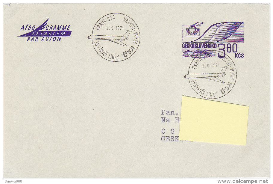 Aérogramme Par Avion Praha Prague CSA 1971 - Poste Aérienne