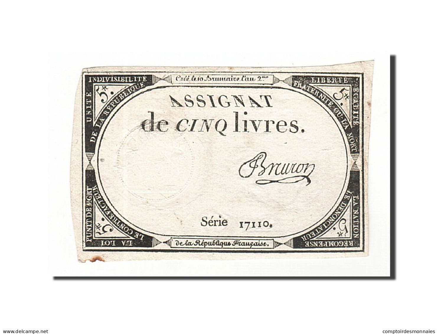 Billet, France, 5 Livres, 1793, 1793-10-31, Bruron, TTB, KM:A76, Lafaurie:171 - Assignats