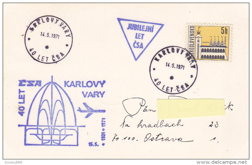 40 Let CSA Larlovy Vary - Jubilejni Let CSA 1971 Ostrava-Praha - Poste Aérienne