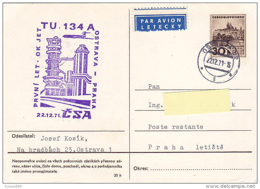 TU 134A - CSA Ostrava - Praha 1971 - Airmail