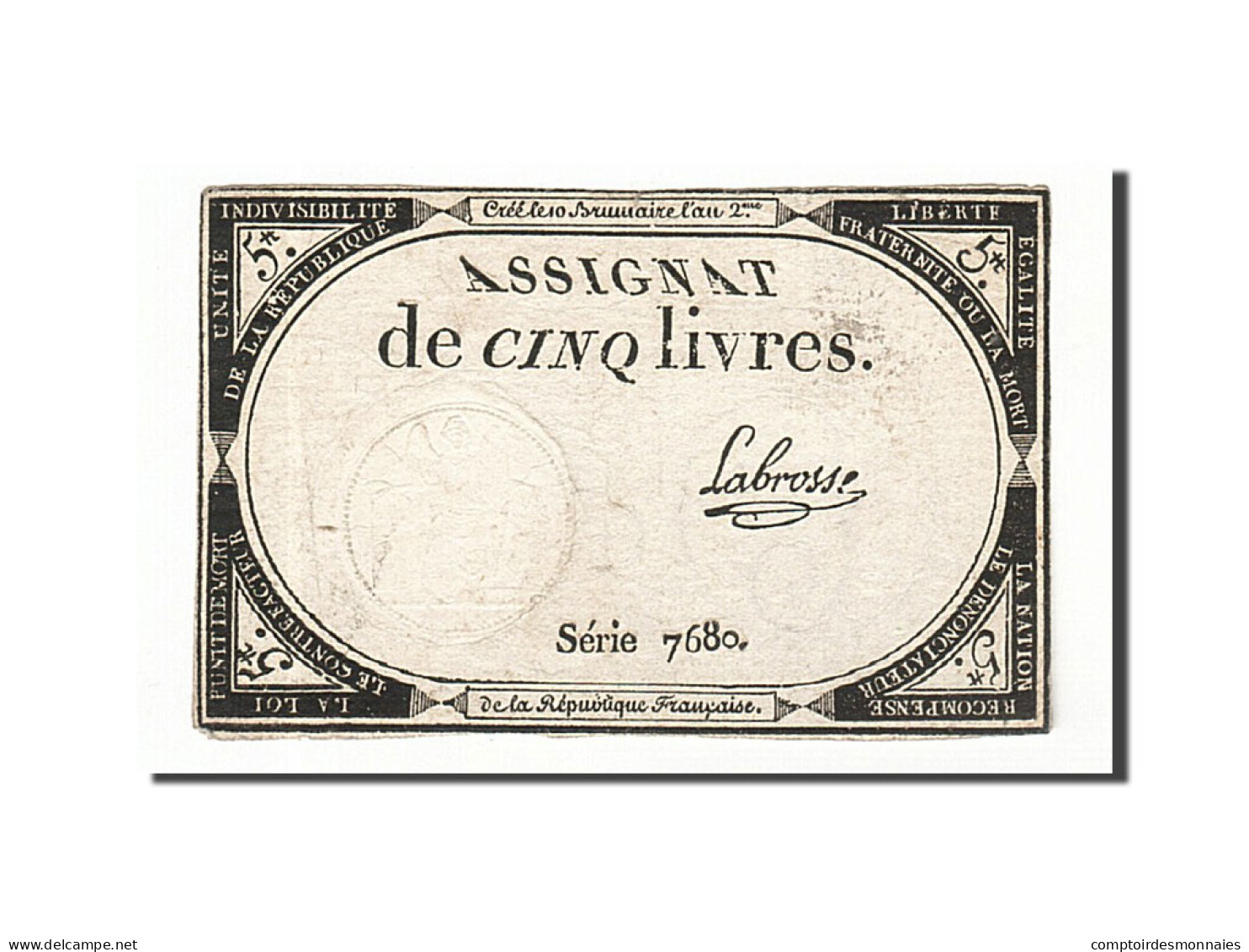 Billet, France, 5 Livres, 1793, 1793-10-31, Labrosse, TB+, KM:A76, Lafaurie:171 - Assignats