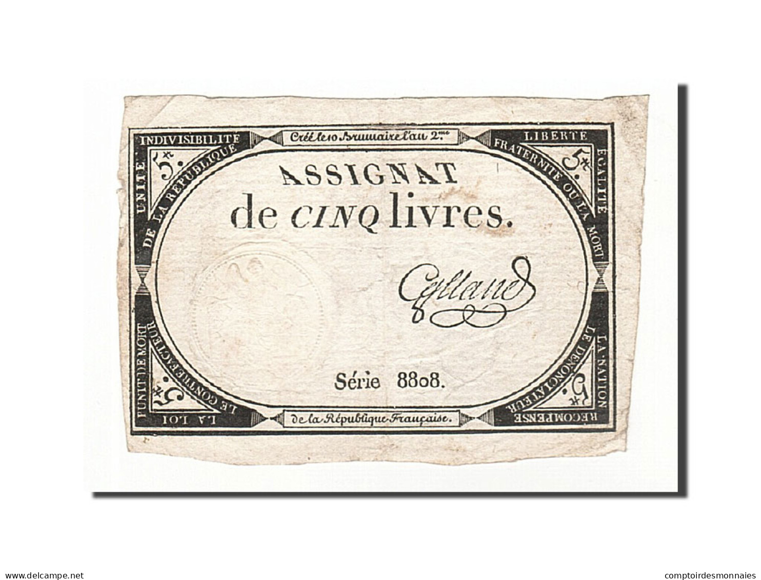 Billet, France, 5 Livres, 1793, 1793-10-31, Galland, TB+, KM:A76, Lafaurie:171 - Assignate