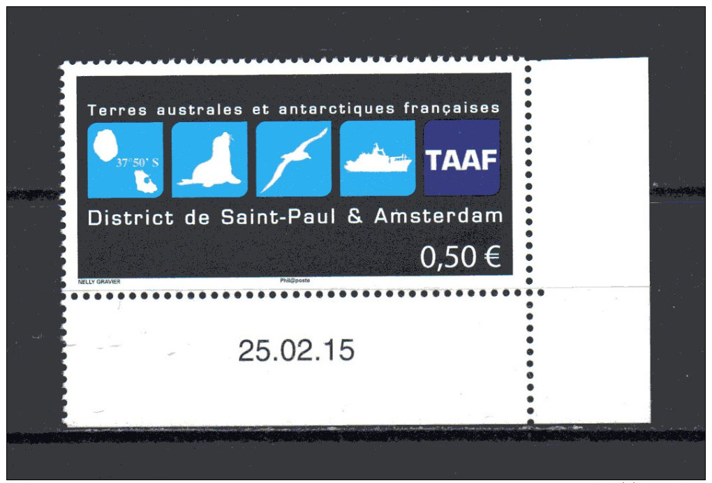 TAAF  Nvtés 2015   VF0.50 € -  District De Saint-Paul Et Amsterdan Coin De Feuille Avec Date - Neufs