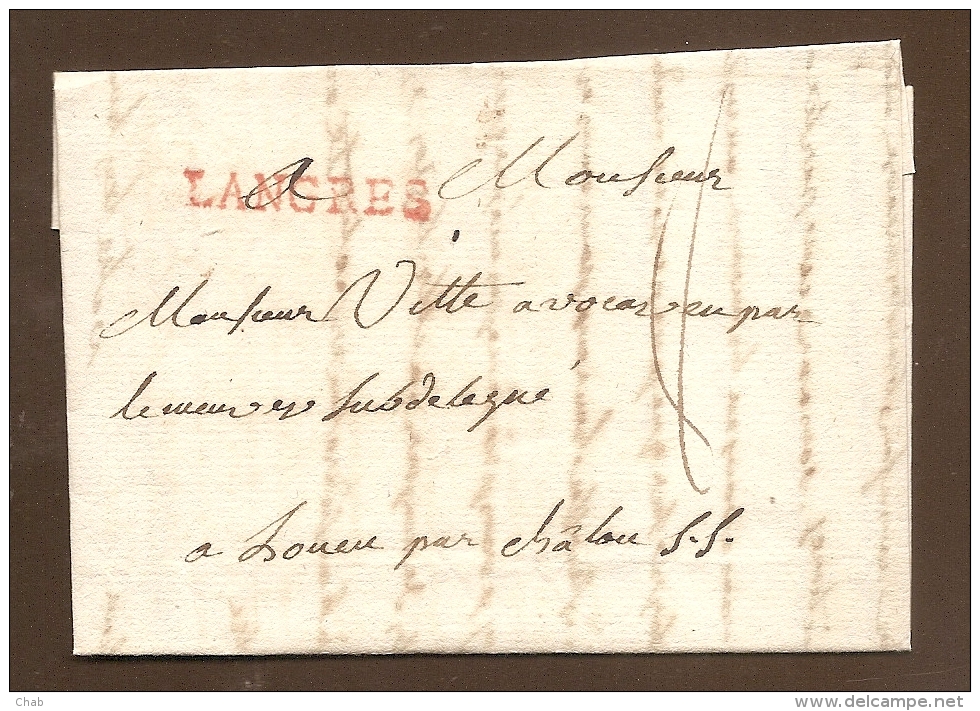 Pas Connaisseur - Belle Lettre 1785 -- Cursive Linéaire - LANGRES En Rouge - 1701-1800: Précurseurs XVIII