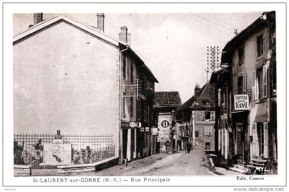 87. HAUTE-VIENNE - SAINT-LAURENT SUR GORRE. Rue Principale. Monument Descubes. Publicités Forvil, Jaz, Dubonnet... - Saint Laurent Sur Gorre