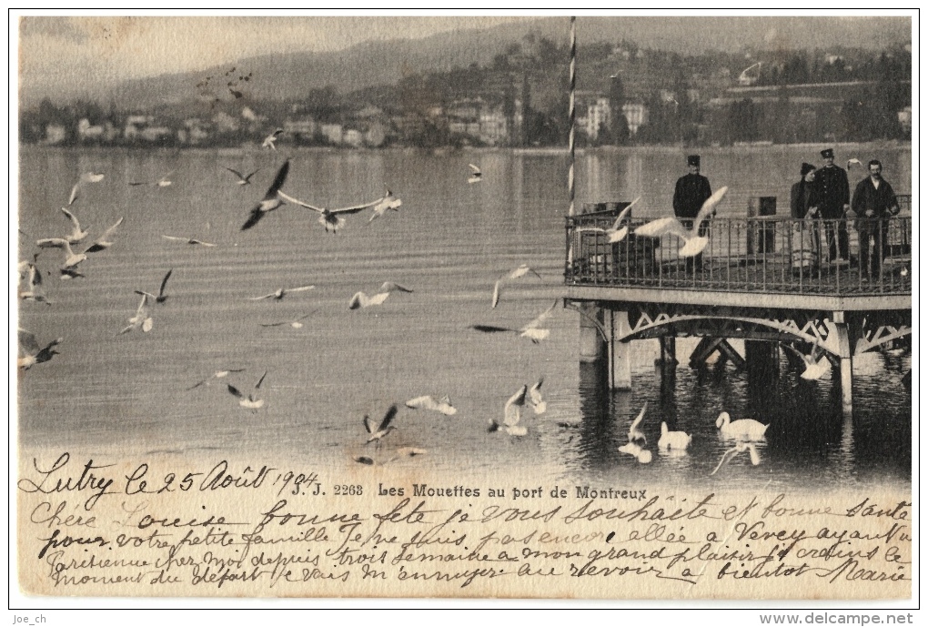 CPA Suisse/Schweiz: Les Mouettes Au Port De Montreux, Stabstempel Lutry, 1904, 2 Scans - Lutry