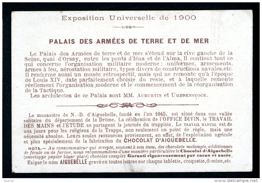 Chocolat D´Aiguebelle, Chromo Exposition Universelle De 1900, Palais Des Armées De Terre & De Mer - Aiguebelle