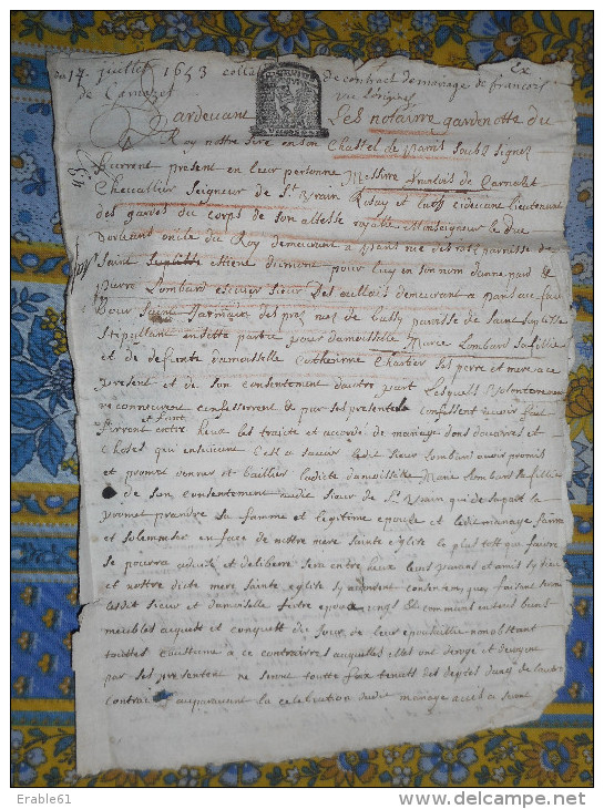 GENEALOGIE MANUSCRIT 4 Pages 1653 NOBLESSE COLLATION CONTRAT MARIAGE DE CARNAZET - Manuscrits