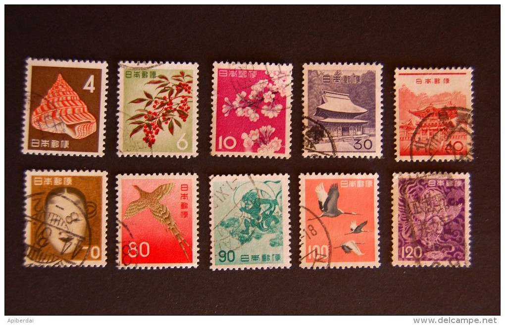 Japan -1961-1965 Flora, Fauna & Local Motifs - 10 Stamps - Used Stamps