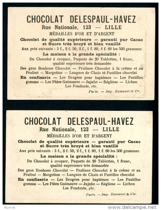 Chocolat Delespaul-Havez, Lille, Lot De 2 Chromos Dorées Lith. Romanet, Thème Chasse, Enfants - Other & Unclassified