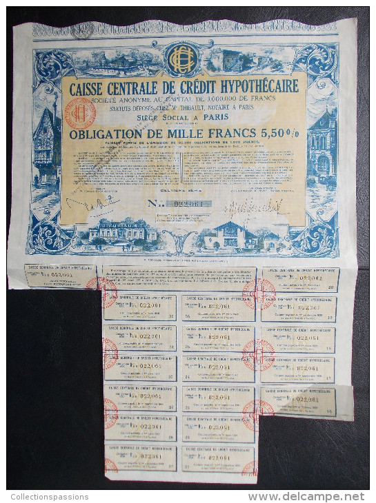 Magnifique Action Décorée. Caisse Centrale De Crédit Hypothécaire. Obligation De 1000 Francs Au Porteur - Banque & Assurance