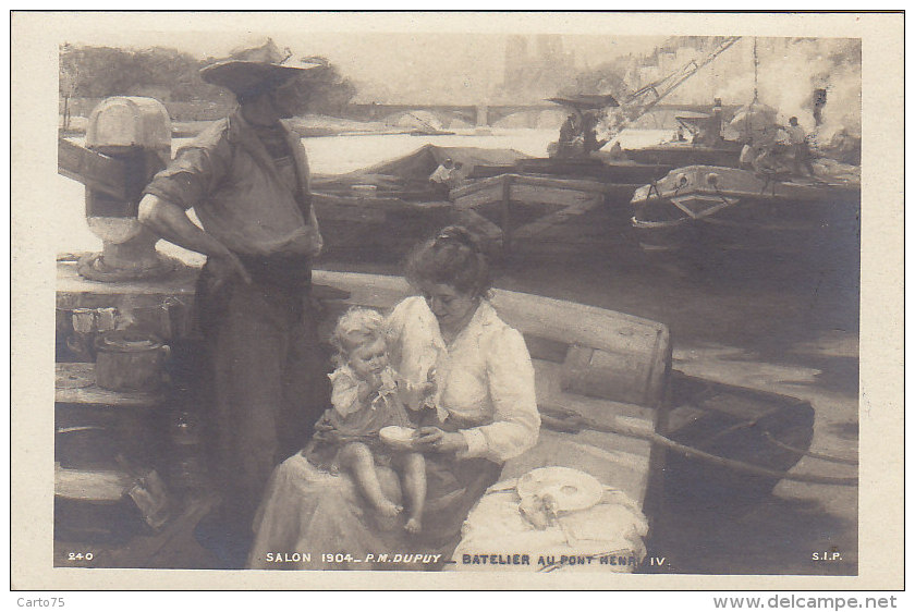 Bâteaux - Péniches - Métiers Batelier Et Famille Au Pont Henri IV - Binnenschepen