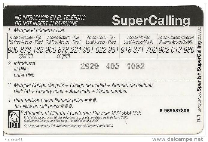 CARTE-PREPAYEE-6€-IDT-SUPERCALL-05/2005-TBE     - - Autres & Non Classés