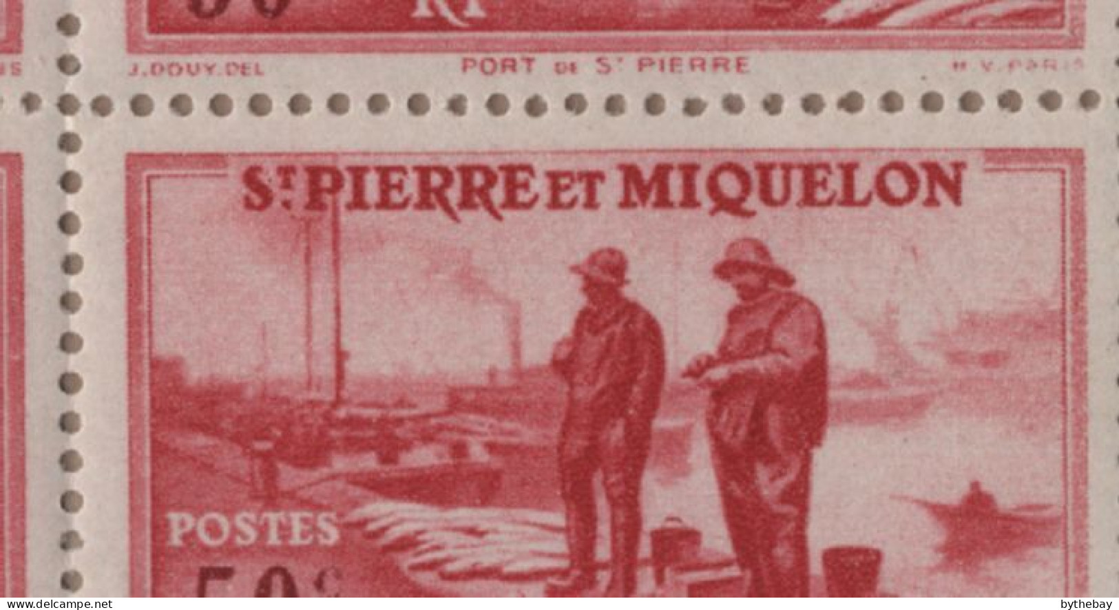 St Pierre Et Miquelon 1938-40 MNH Sc 184 Sheet Of 50 50c Port St. Pierre Variety: Mis-shaped 'S' At 2/5 Creased - Blocs-feuillets