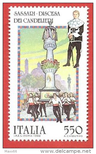 ITALIA REPUBBLICA MNH - 1988 - Folclore - Discesa Dei Candelieri, A Sassari - £ 550 - S. 1842 - 1981-90:  Nuovi