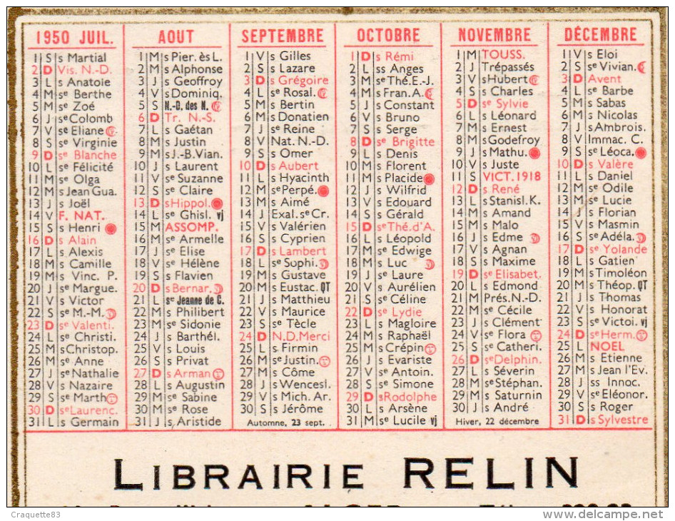 LIBRAIRIE RELIN  ALGER 1950  7,5x9cm - Petit Format : 1941-60