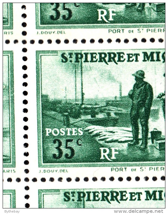 St Pierre Et Miquelon MNH Scott #181 Partial Sheet Of 25 35c Port St. Pierre Variety: Mis-shaped 'S' At Position 2/5 - Blocs-feuillets