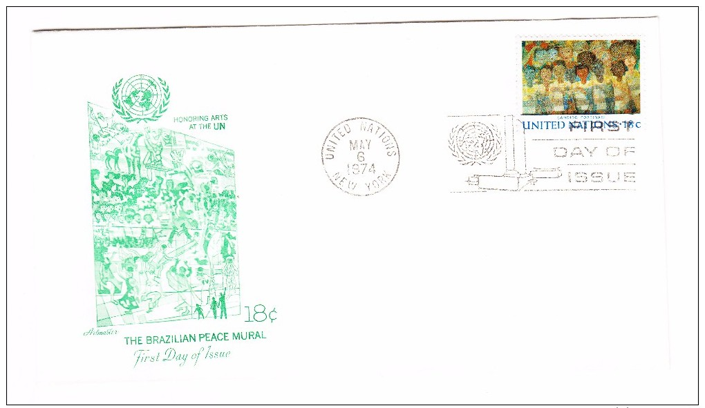 1974 United Nations Brazilian Peace Mural 18c First Day Cover - FDC