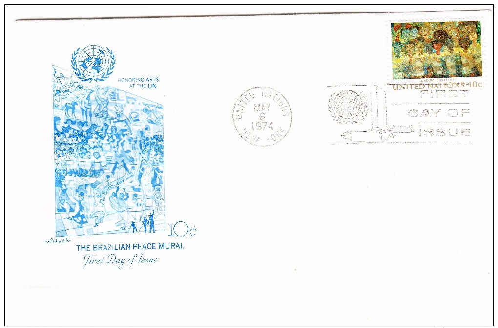 1974 United Nations Brazilian Peace Mural 10c First Day Cover - FDC