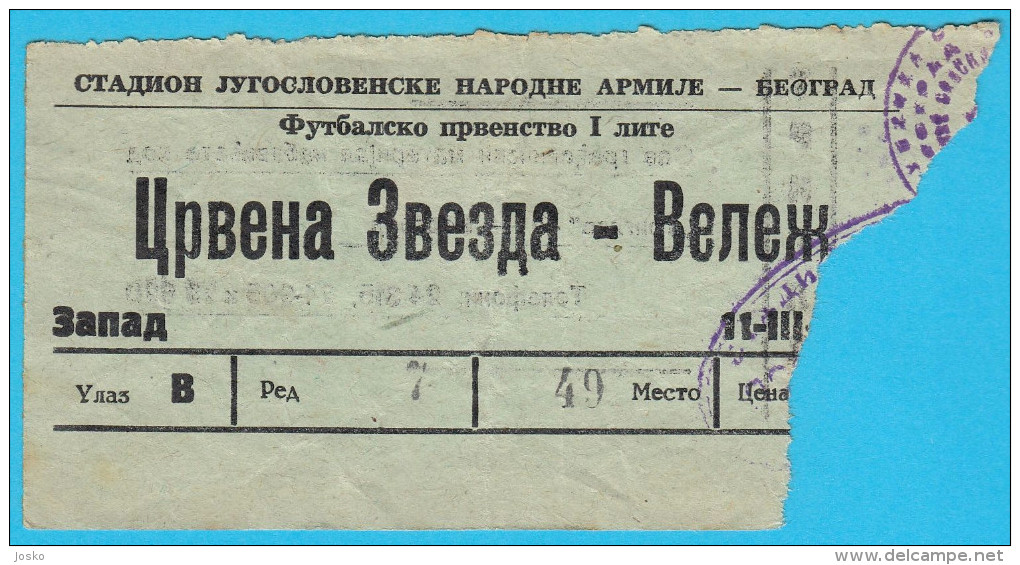 CRVENA ZVEZDA Belgrade : FK VELEZ Mostar Bosnia - 1961. Football Match Ticket Ex Yugoslavia Soccer Fussball Foot Billet - Eintrittskarten