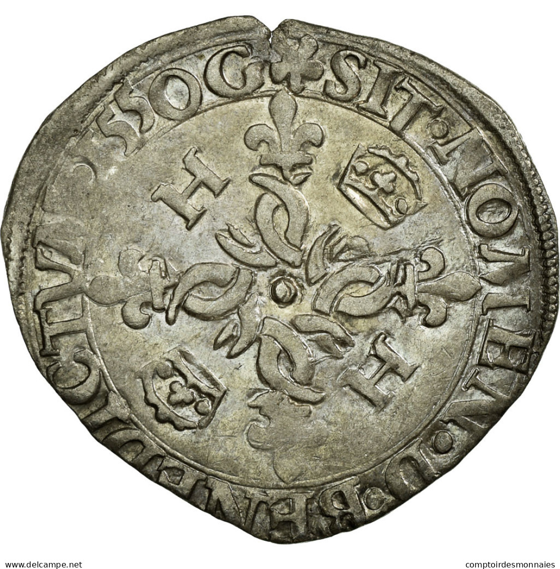 Monnaie, France, Douzain Aux Croissants, 1550, Grenoble, TB+, Argent, Ciani:1305 - 1547-1559 Henri II