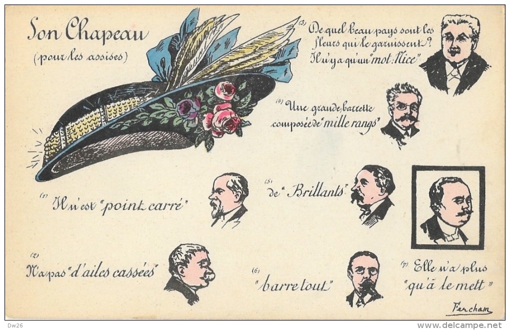 Illustration Humoristique De Farchan: Son Chapeau Pour Les Assises... - Poincaré, Millerand... - Carte Non Circulée - Satirische