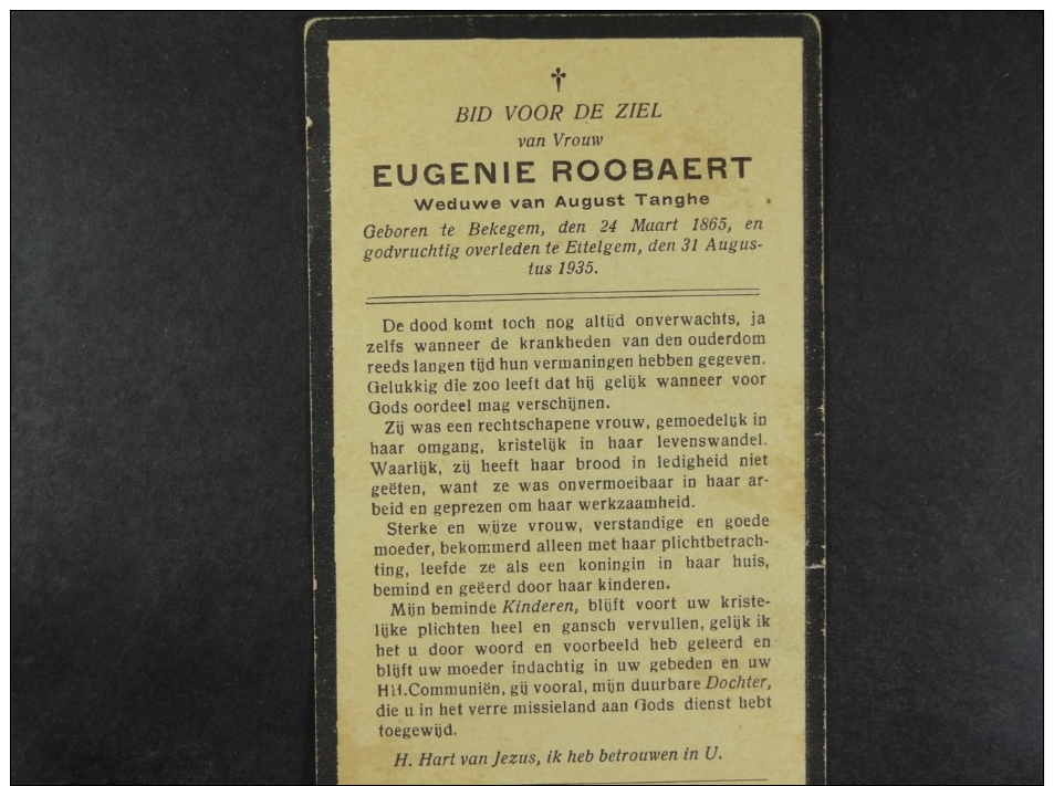 Eugenie Roonbaert Vve Tanghe Bekegem 1865 Ettelgem 1935 /58/ - Devotion Images