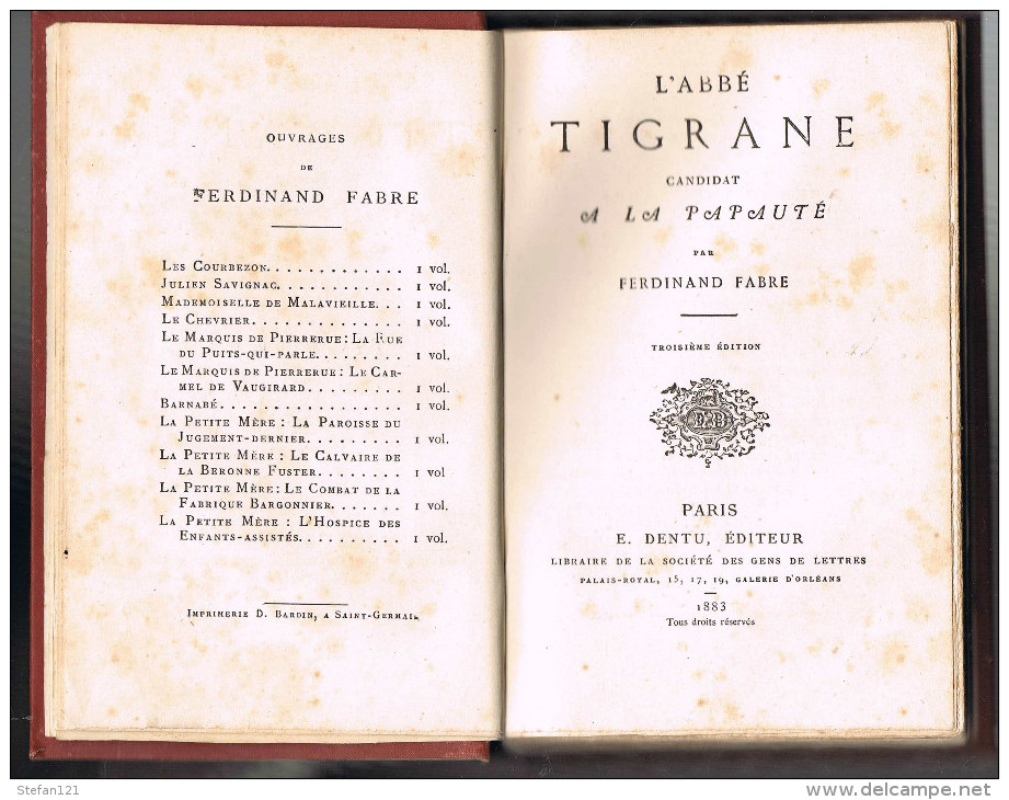 L'abbé Tigrane Candidat A La Papauté - Ferdinand Fabre - 1883 - 308 Pages 19,2 X 12,5 Cm - 1801-1900