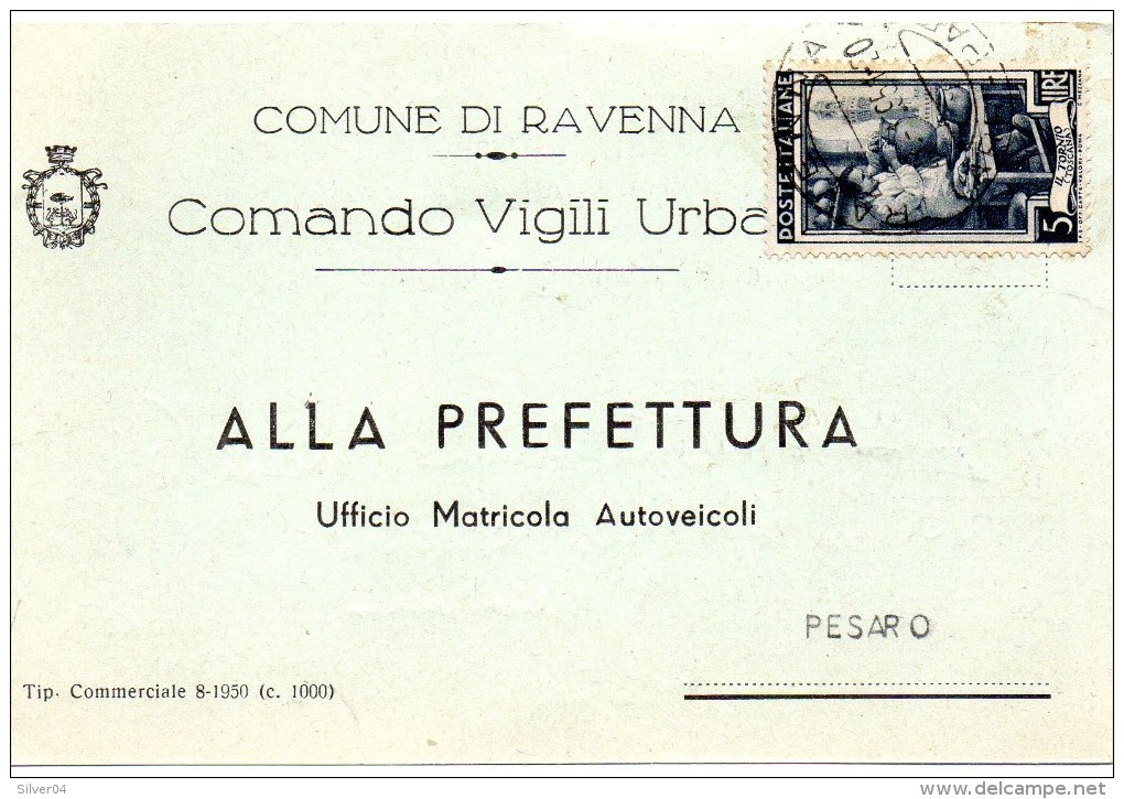 Cartolina Postale Pubblicitaria Commerciale 1951 RAVENNA - COMANDO VIGILI - 1946-60: Marcophilie