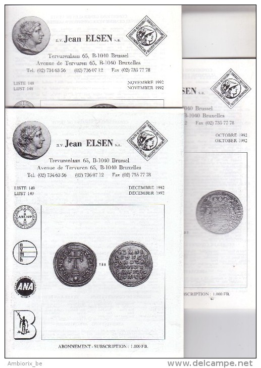 Catalogues Jean ELSEN - Ventes Publiques - Lot De 3 Catalogues - Année 1992 - Francés