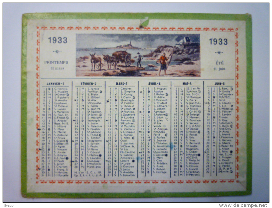 Petit  CALENDRIER  1933  Format  12,5 X 10 Cm - Petit Format : 1921-40