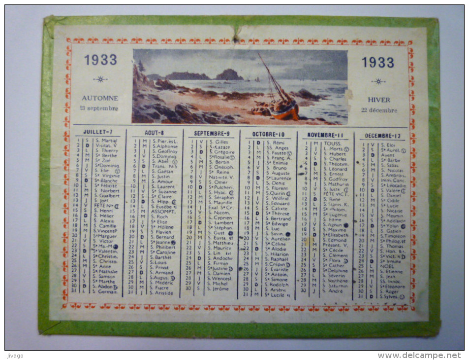 Petit  CALENDRIER  1933  Format  12,5 X 10 Cm - Small : 1921-40