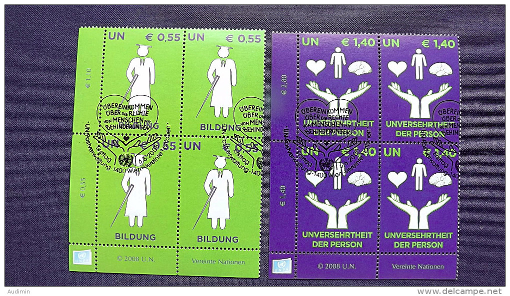 UNO-Wien 543/4 Oo/FDC-cancelled Eckrandviererblock ´C´, Rechte Von Menschen Mit Behinderungen - Used Stamps