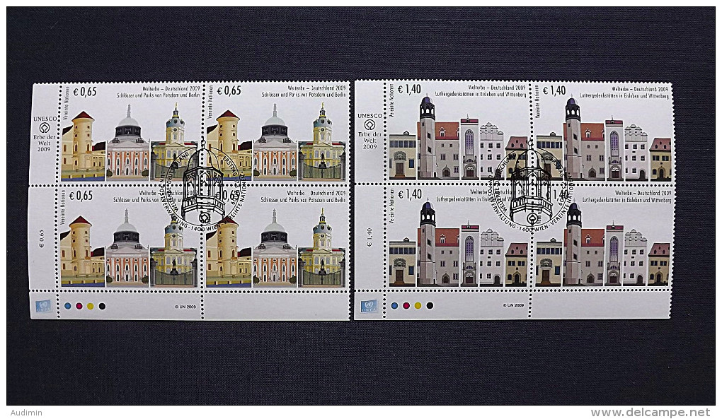 UNO-Wien 597/8 Sc 442/3 Oo/FDC-cancelled Eckrandviererblock ´C´, UNESCO-Welterbe: Deutschland - Used Stamps