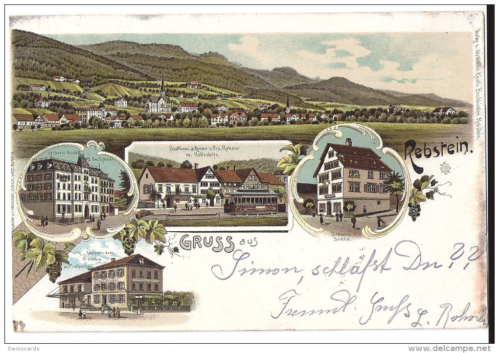 Gruss Aus REBSTEIN: 5-Bild-Litho Mit Eisenbahn Und Restaurants 1901 - Stein