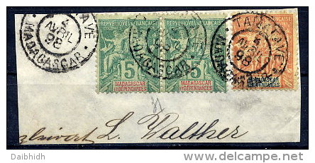 MADAGASCAR 1896-99 Definitive 5c. X 2. 40c. Used On Piece With Tamatave Postmark.  Yc. 31, 37 - Usados